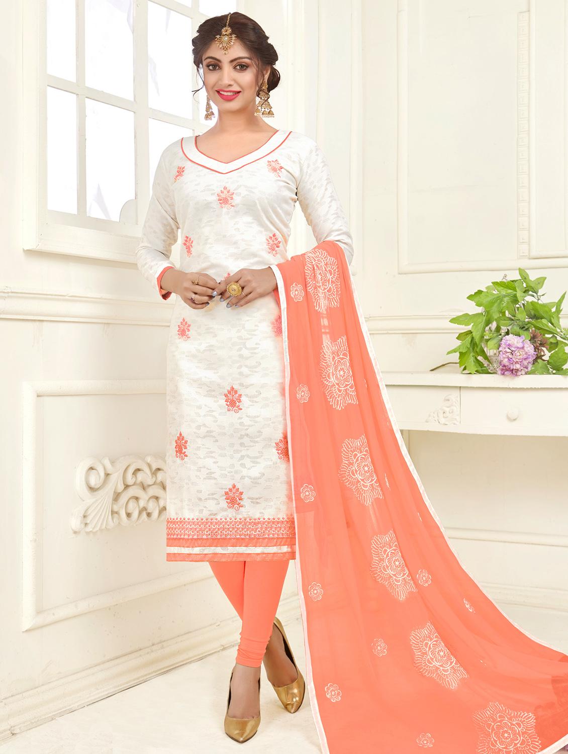 embroidered churidaar unstitched suit - 16136188 - Zoom Image - 0