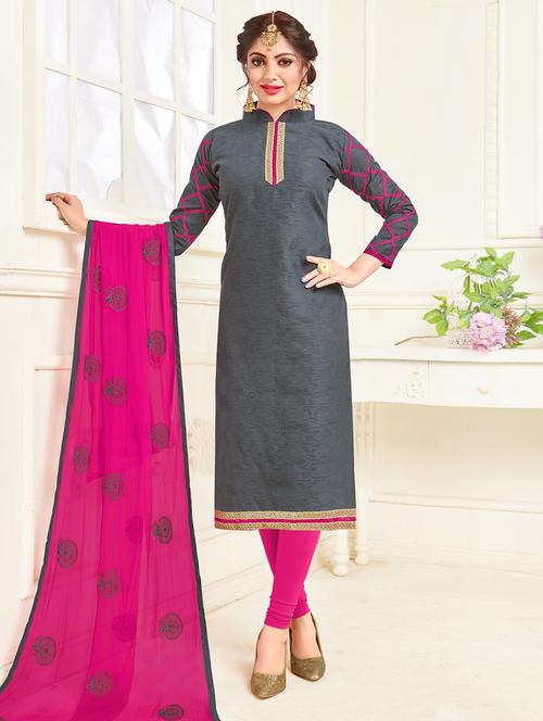 embroidered churidaar unstitched suit - 16136190 -  Standard Image - 0