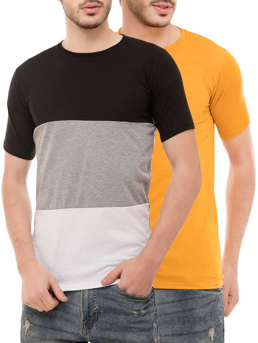 multi colored cotton blend combos t-shirt (set of 2)