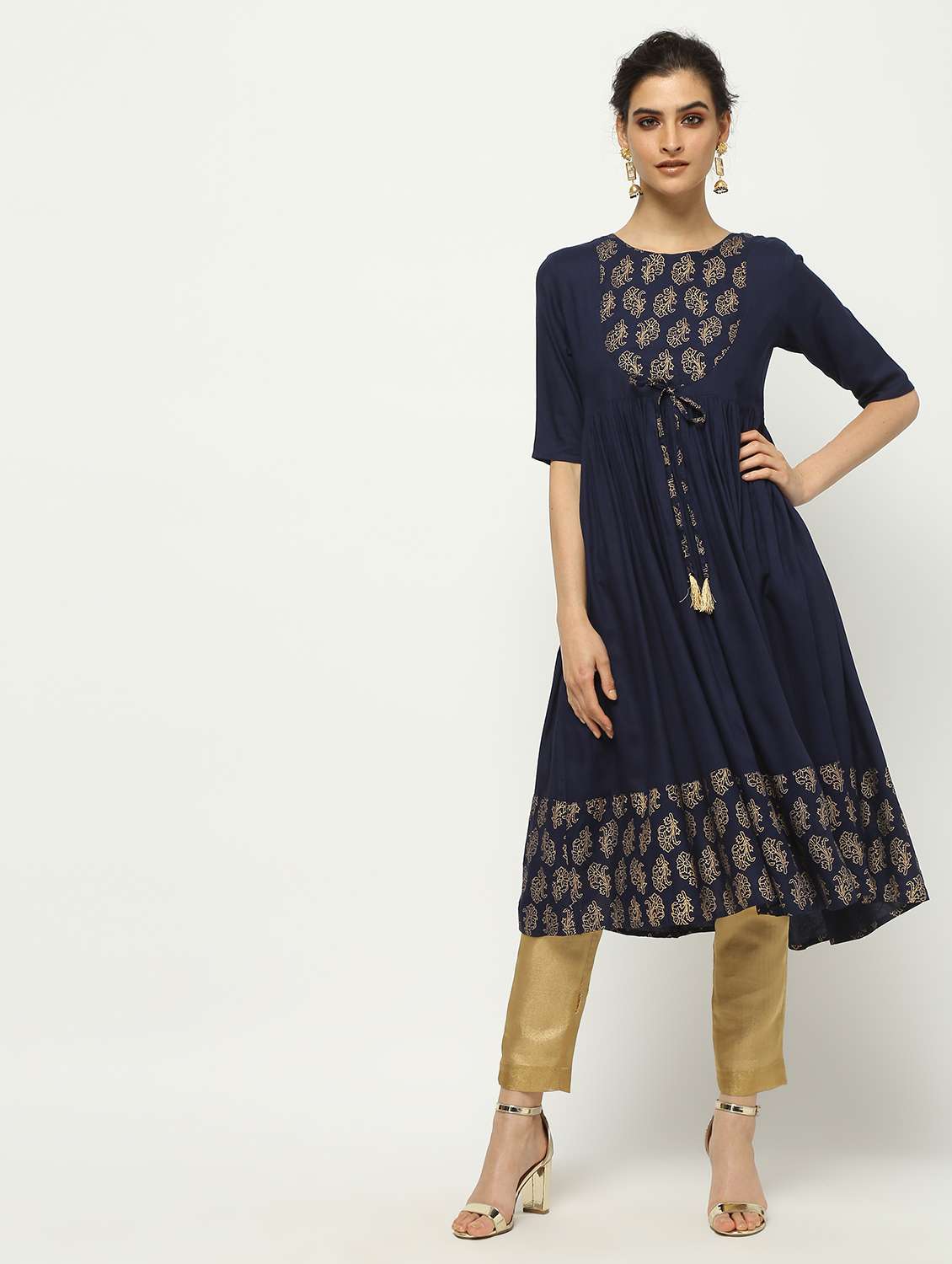 foil printed flared kurta