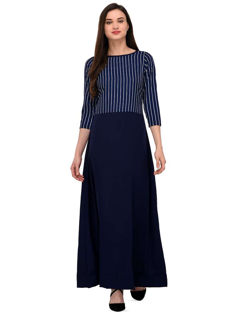round neck striped maxi dress