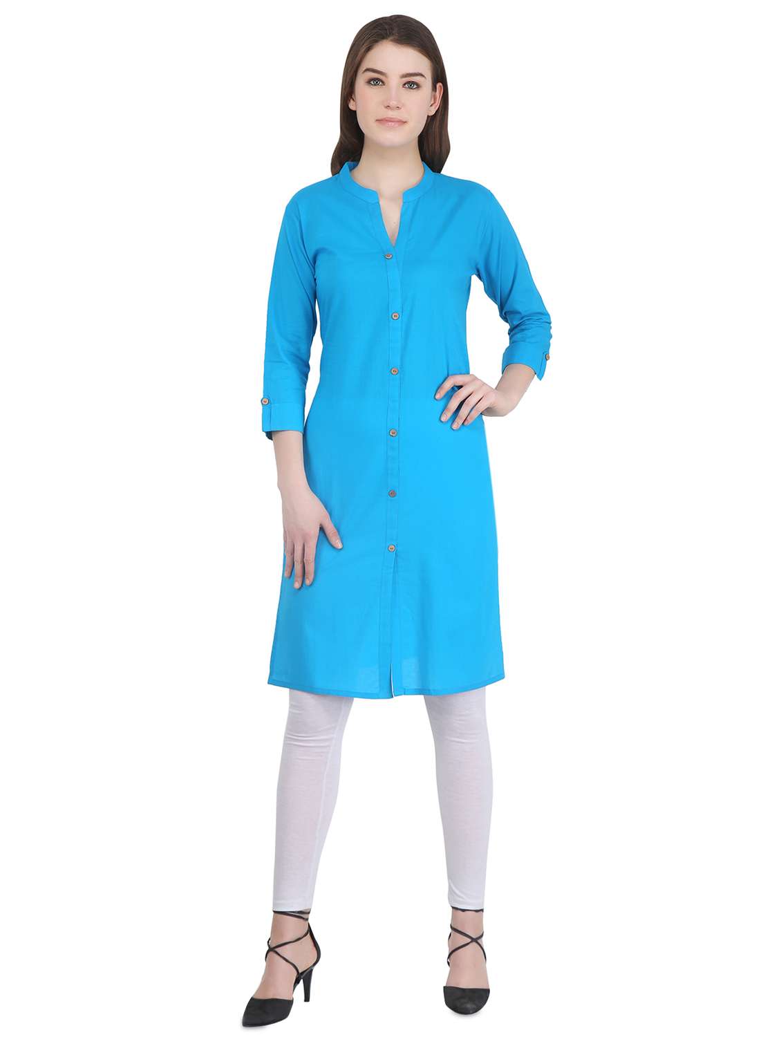turquoise solid straight kurta