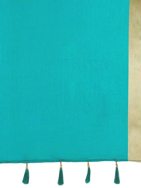 turquoise zari border saree with blouse - 16139628 -  Standard Image - 3