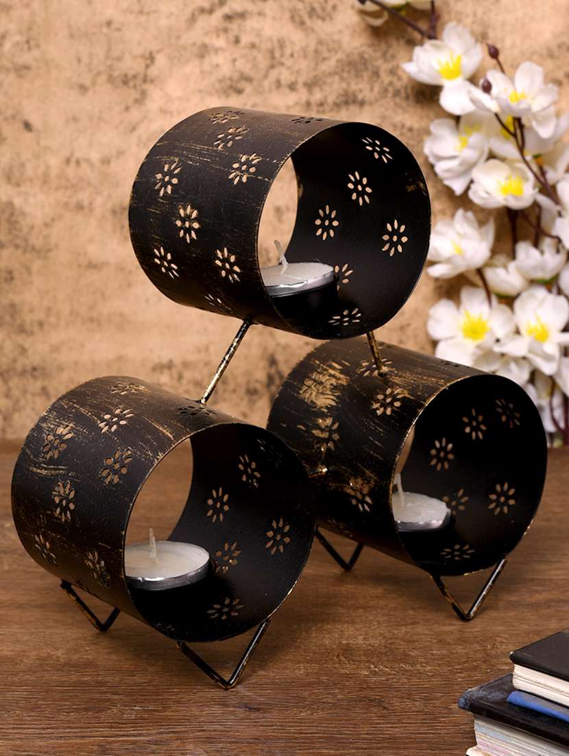 metallic black leaf shadow candle tea light holder