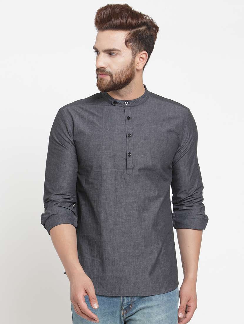 grey solid short kurta