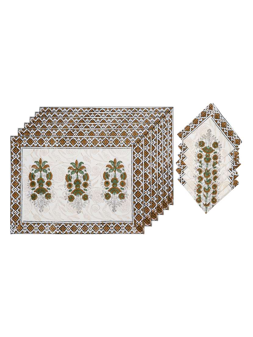 drill cotton hand block printed jaipuri table mats - set of 6