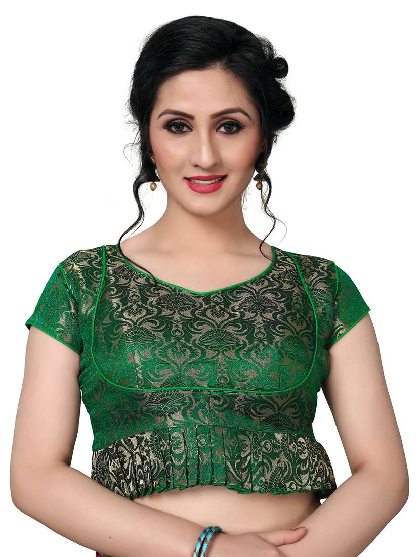 green silk brocade blouse