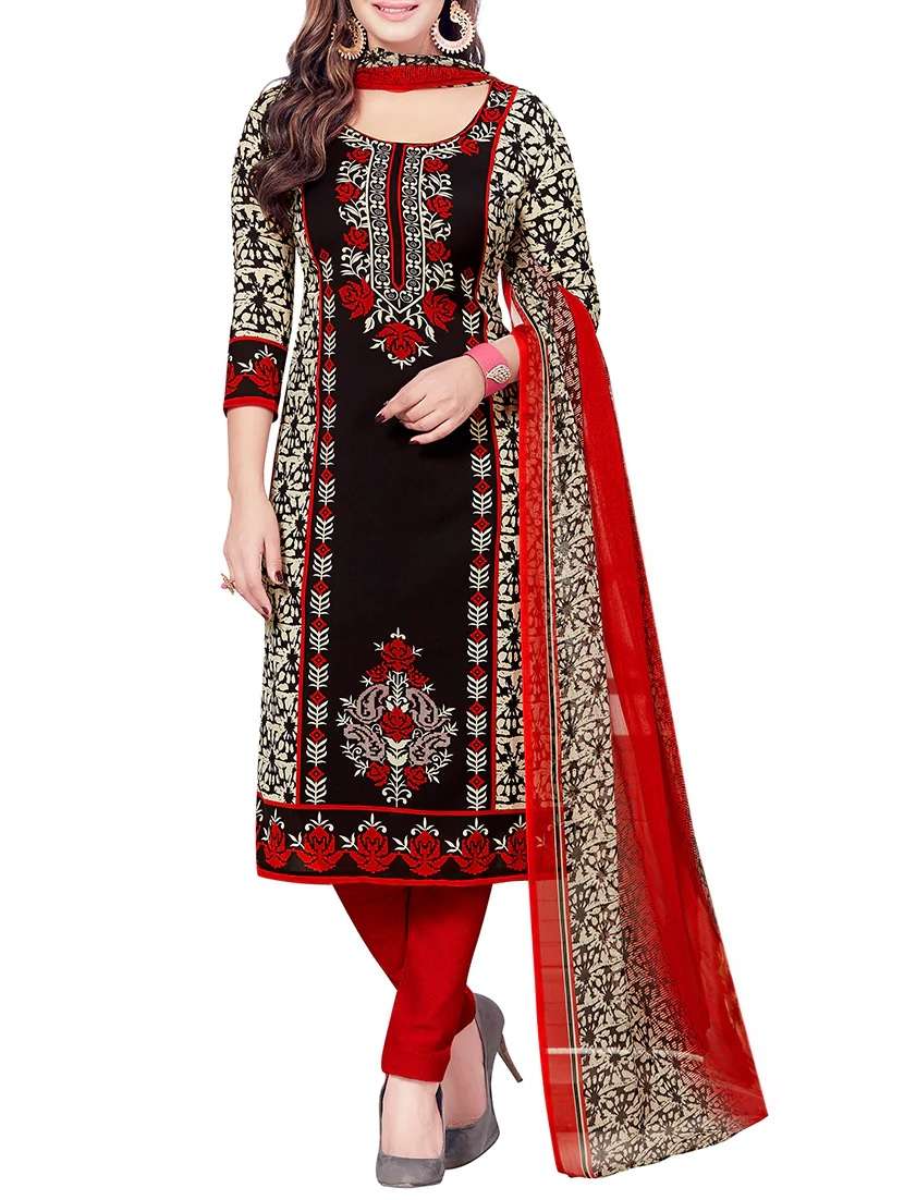 Buy online Black Printed Unstitched Suit Material from Suits & Dress