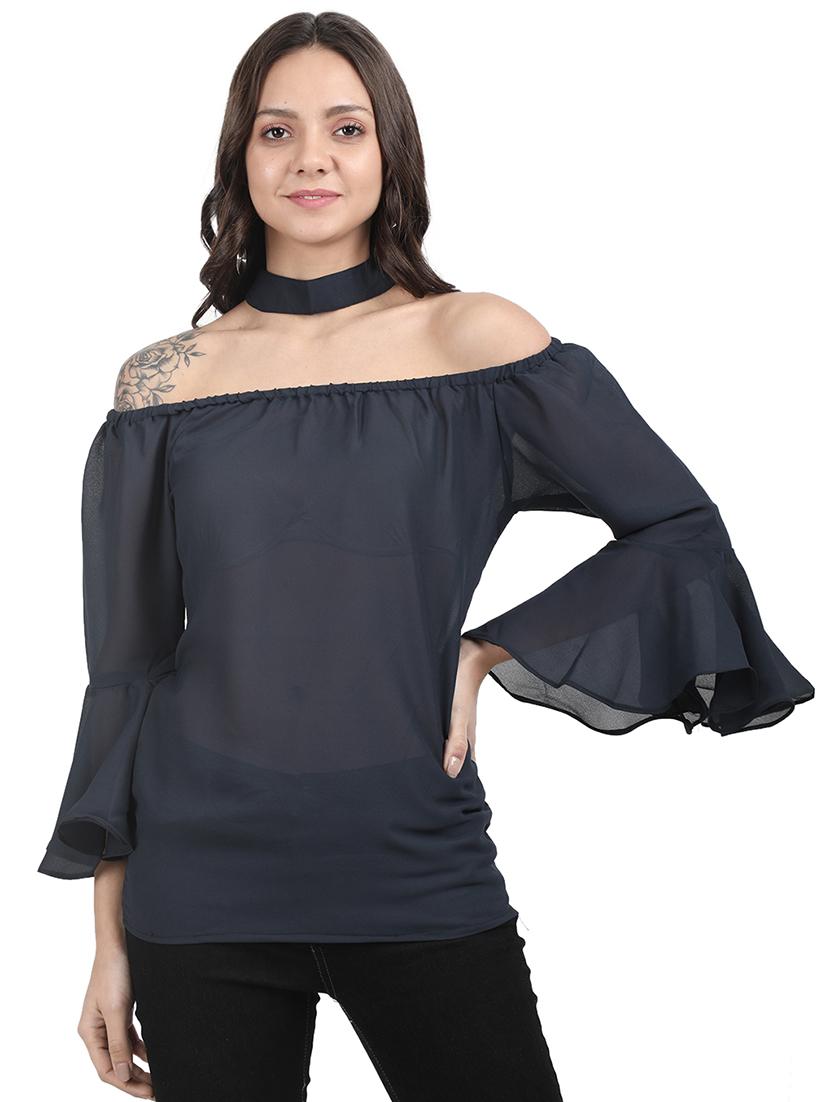choker neck bell sleeved top - 16159054 - Zoom Image - 0