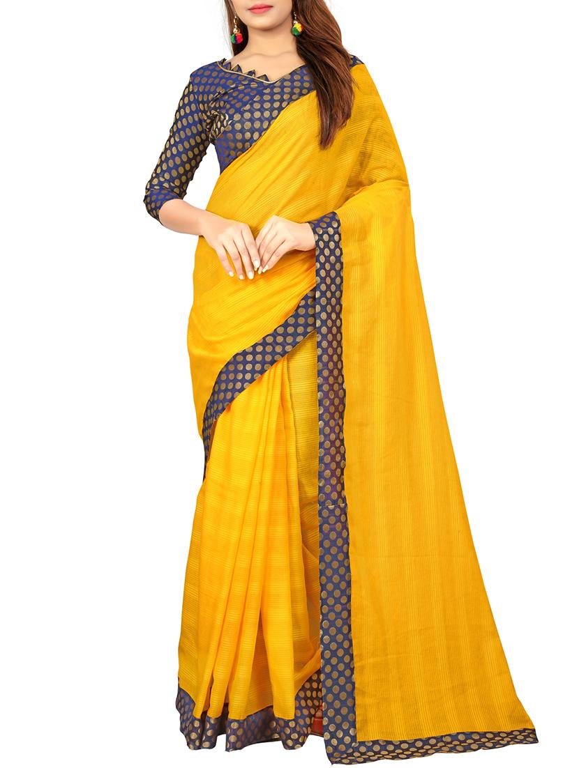 contrast zari border saree with blouse - 16159064 - Zoom Image - 0
