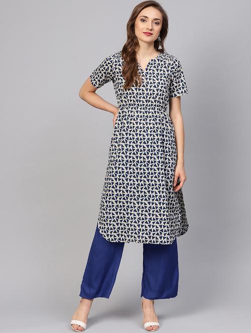 blue geometrical kurta with palazzo set - 16165641 -  Standard Image - 0