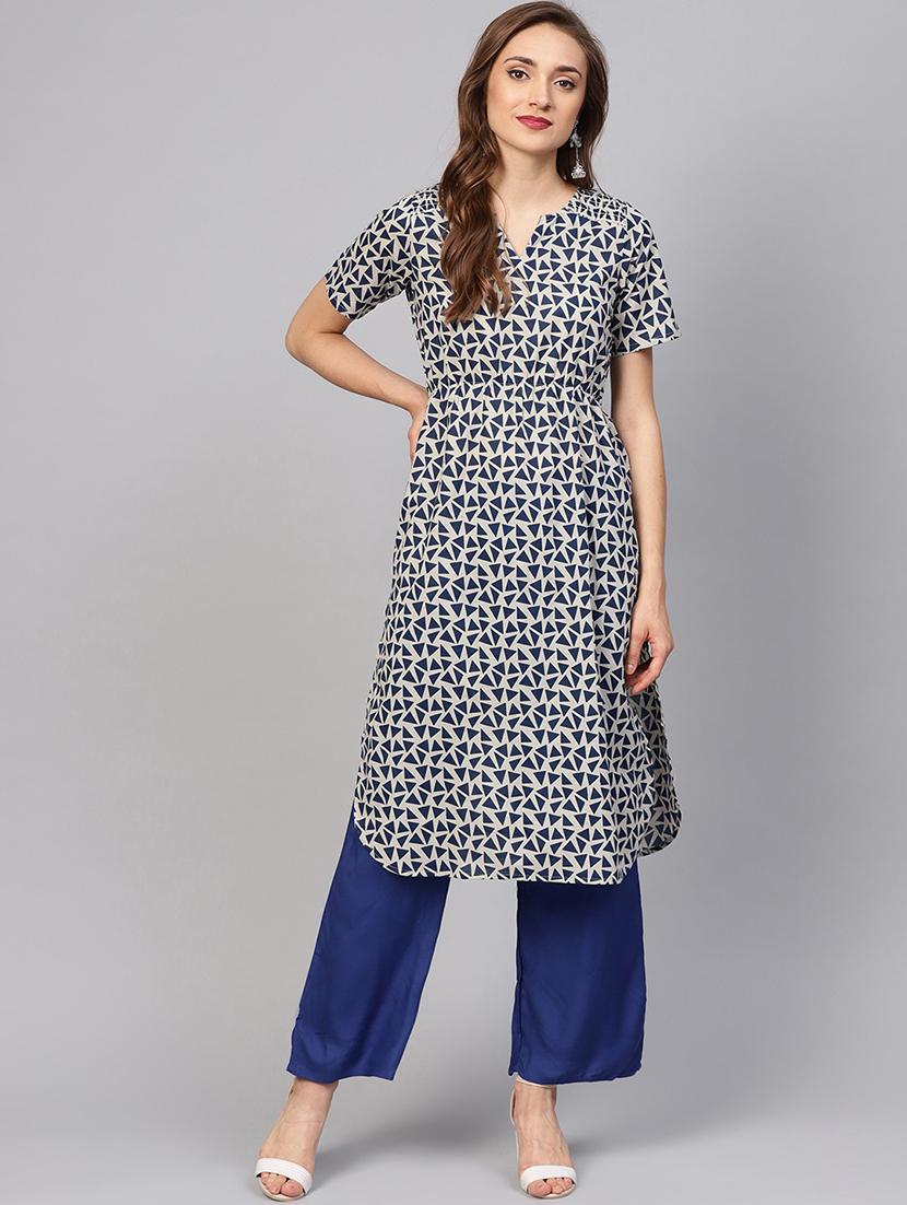 blue geometrical kurta with palazzo set - 16165641 -  Zoom Image - 0