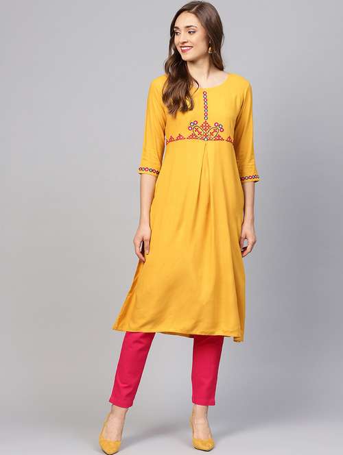 yellow embroidered kurta pant set - 16165651 - Standard Image - 0