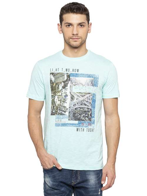 light blue chest print tshirt - 16167375 - Standard Image - 0