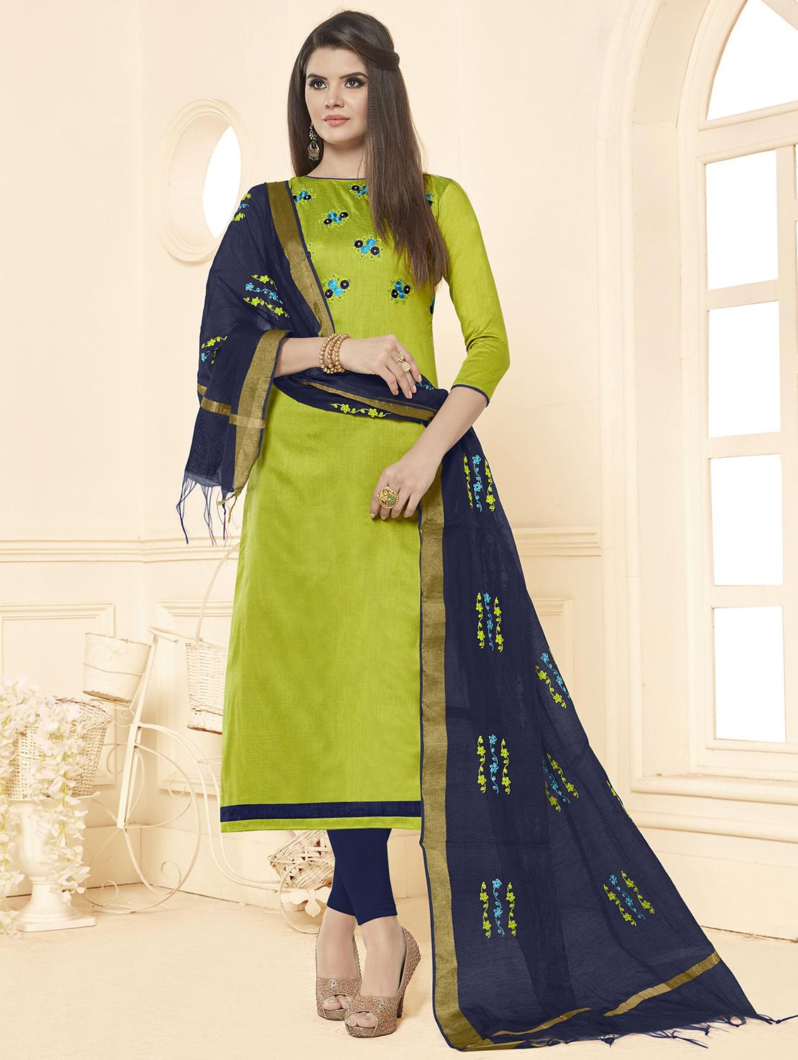 embroidered semi-stitched churidaar suit - 16169028 - Zoom Image - 0