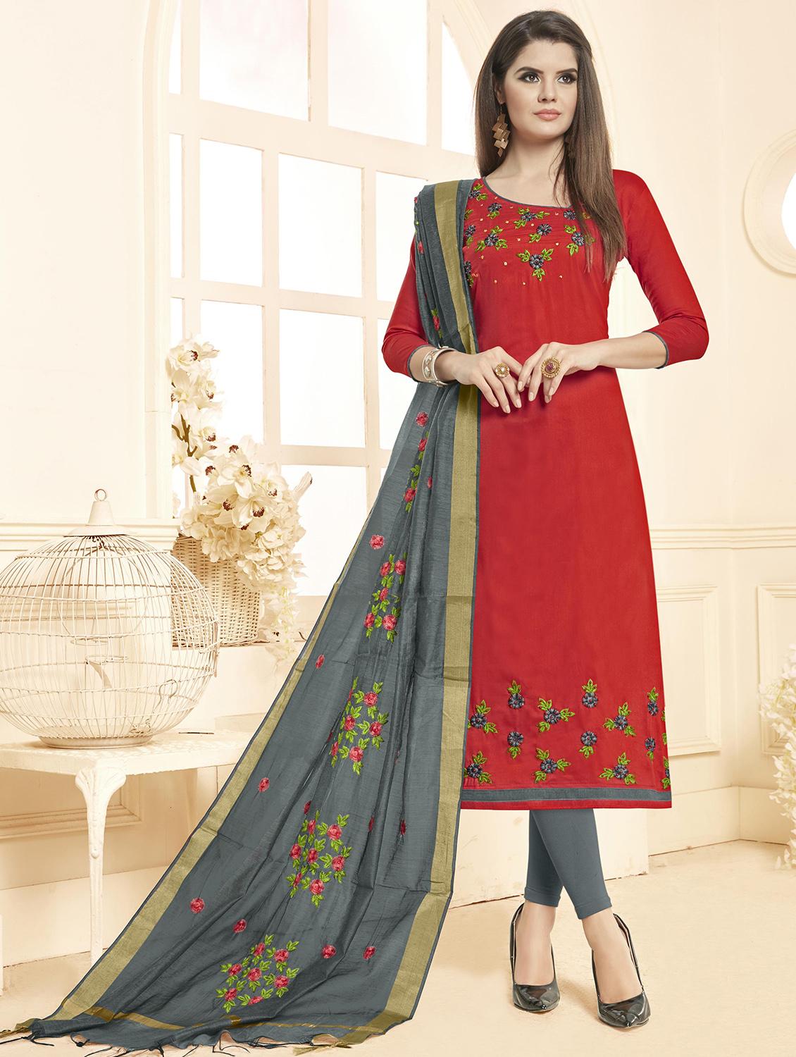 embroidered semi-stitched churidaar suit - 16169029 -  Zoom Image - 0