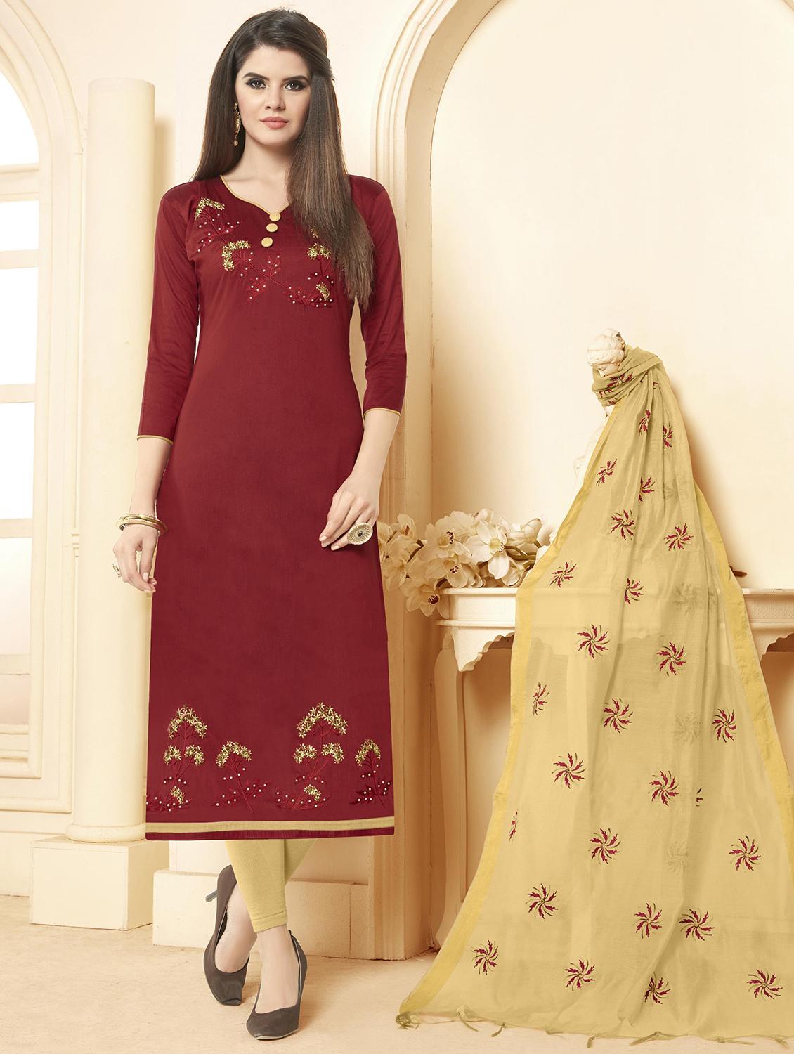 embroidered semi-stitched churidaar suit - 16169033 - Zoom Image - 0