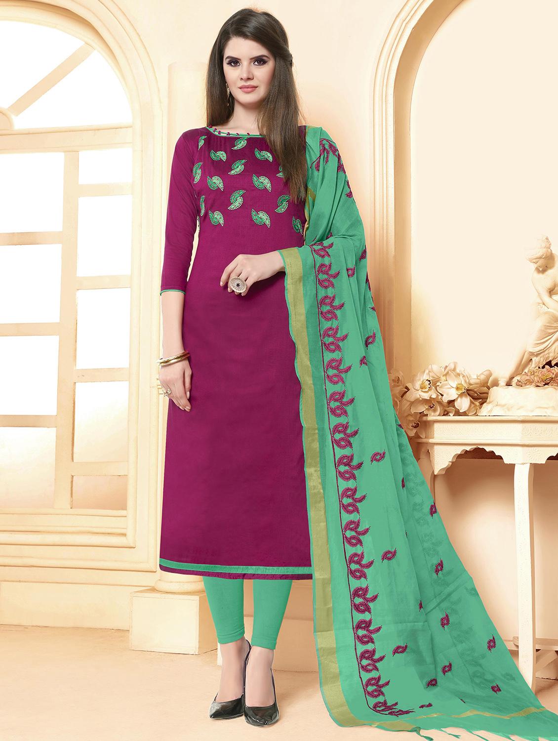 embroidered churidaar unstitched suit - 16169039 -  Zoom Image - 0