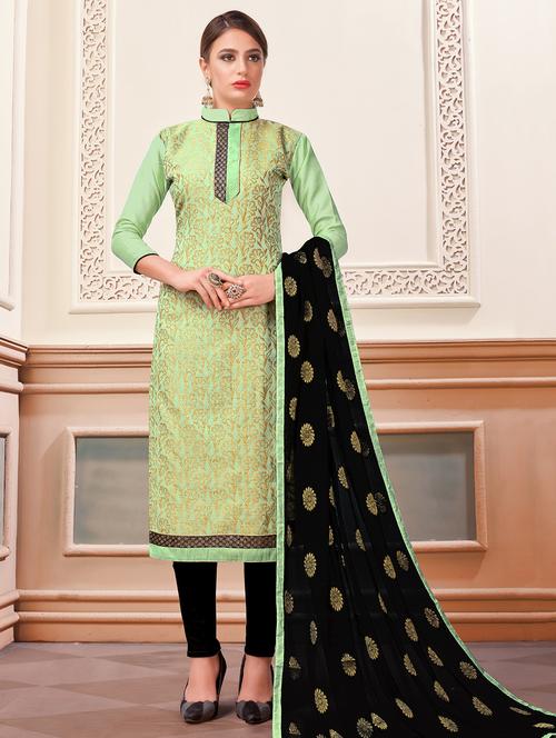 embroidered churidaar unstitched suit - 16169040 - Standard Image - 0