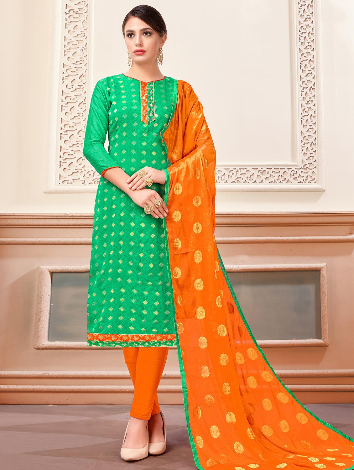 embroidered churidaar unstitched suit - 16169041 - Zoom Image - 0