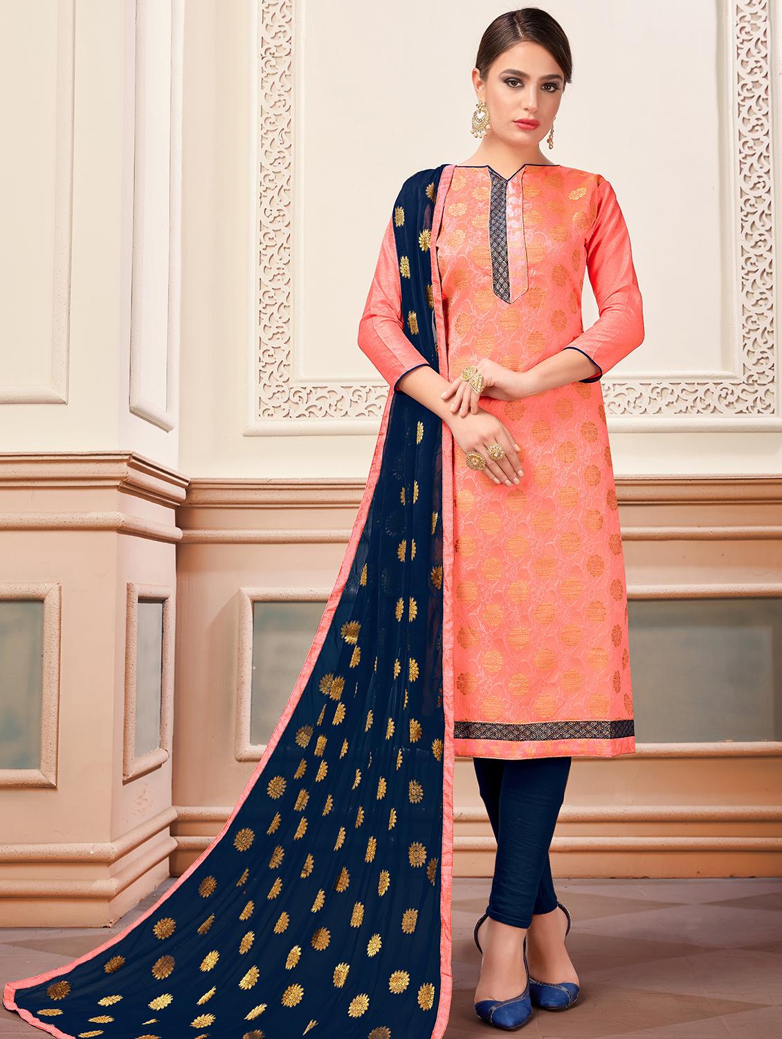embroidered churidaar unstitched suit - 16169043 - Zoom Image - 0