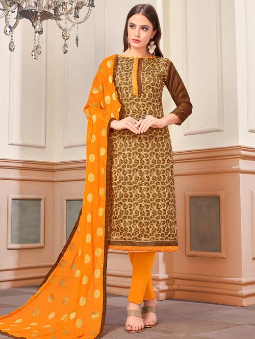 embroidered churidaar unstitched suit - 16169048 -  Standard Image - 0