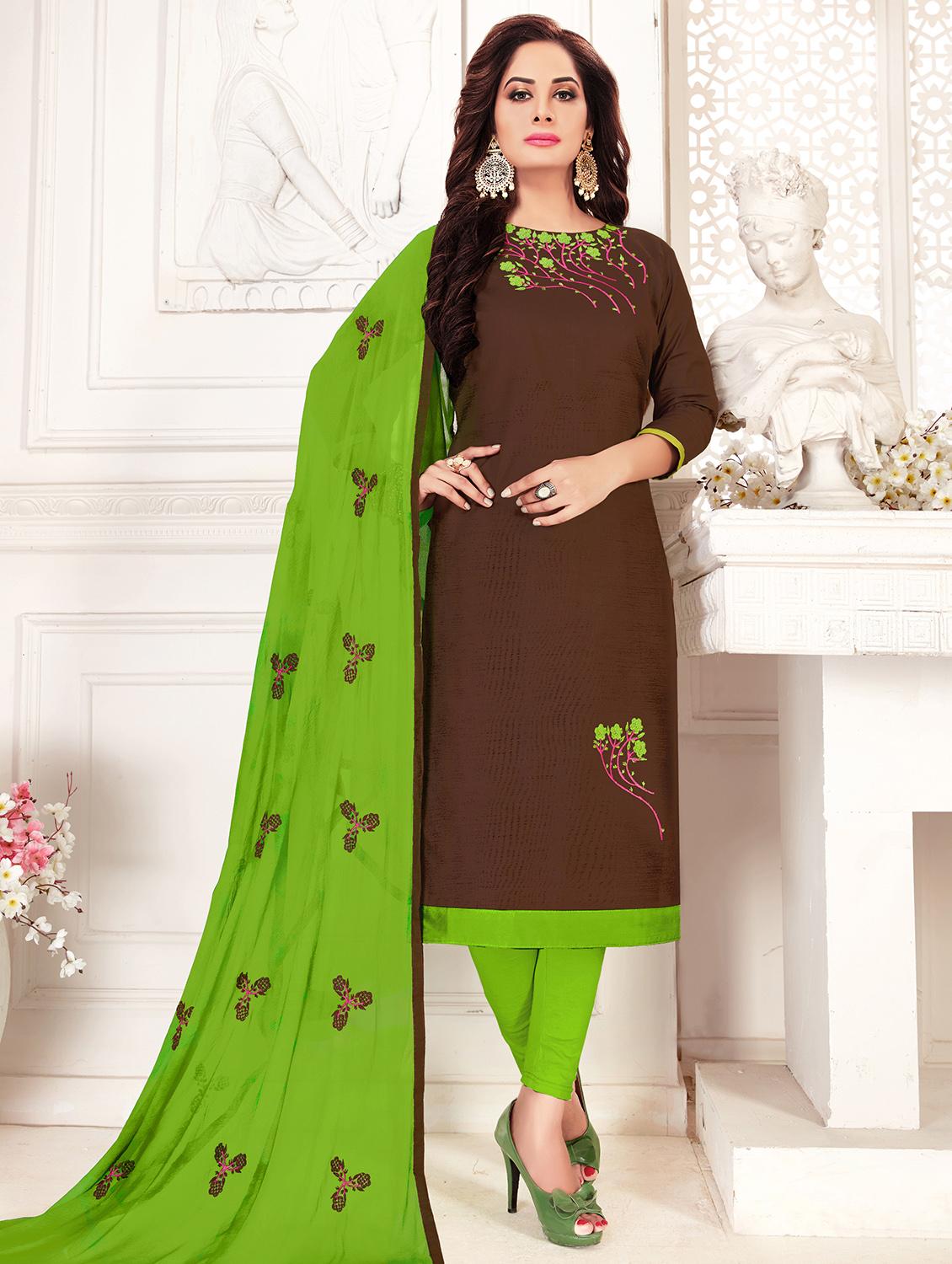 embroidered churidaar unstitched suit - 16169049 -  Zoom Image - 0