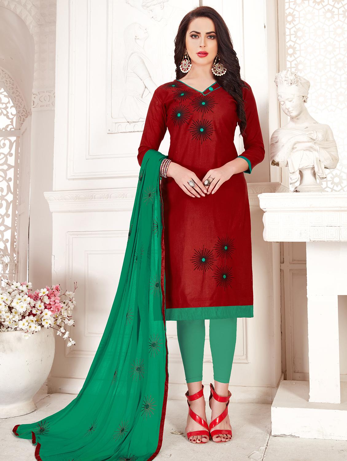 embroidered semi-stitched churidaar suit - 16169054 - Zoom Image - 0