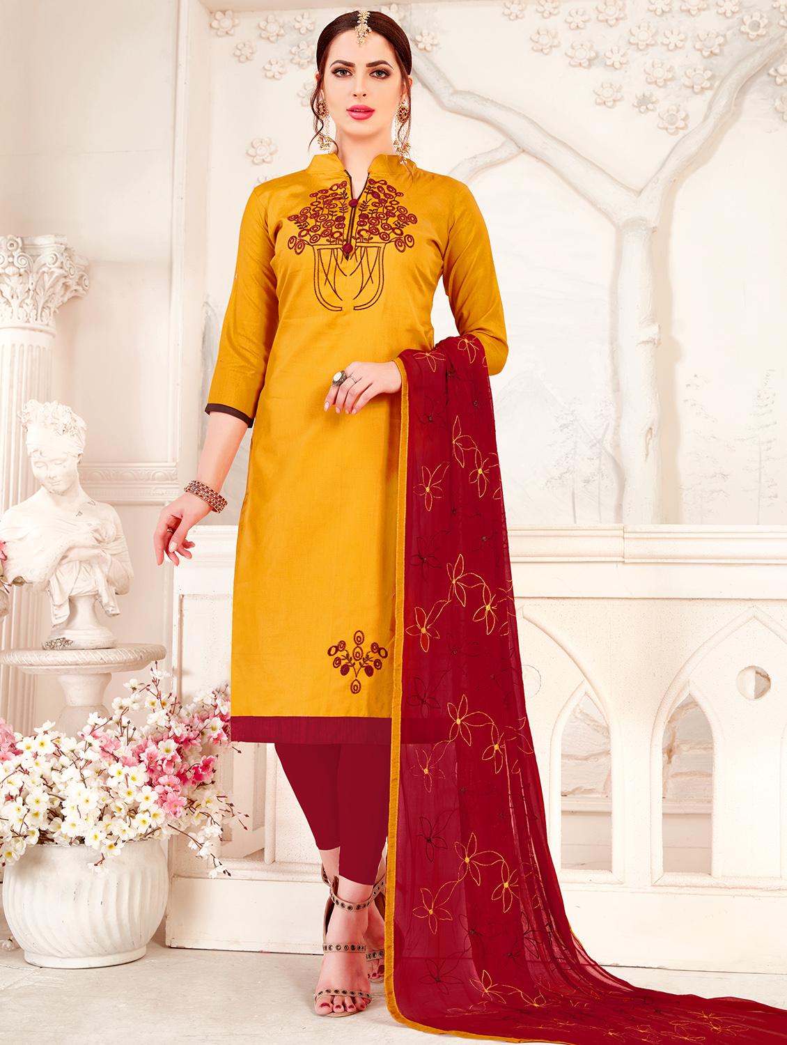 embroidered semi-stitched churidaar suit - 16169059 - Zoom Image - 0