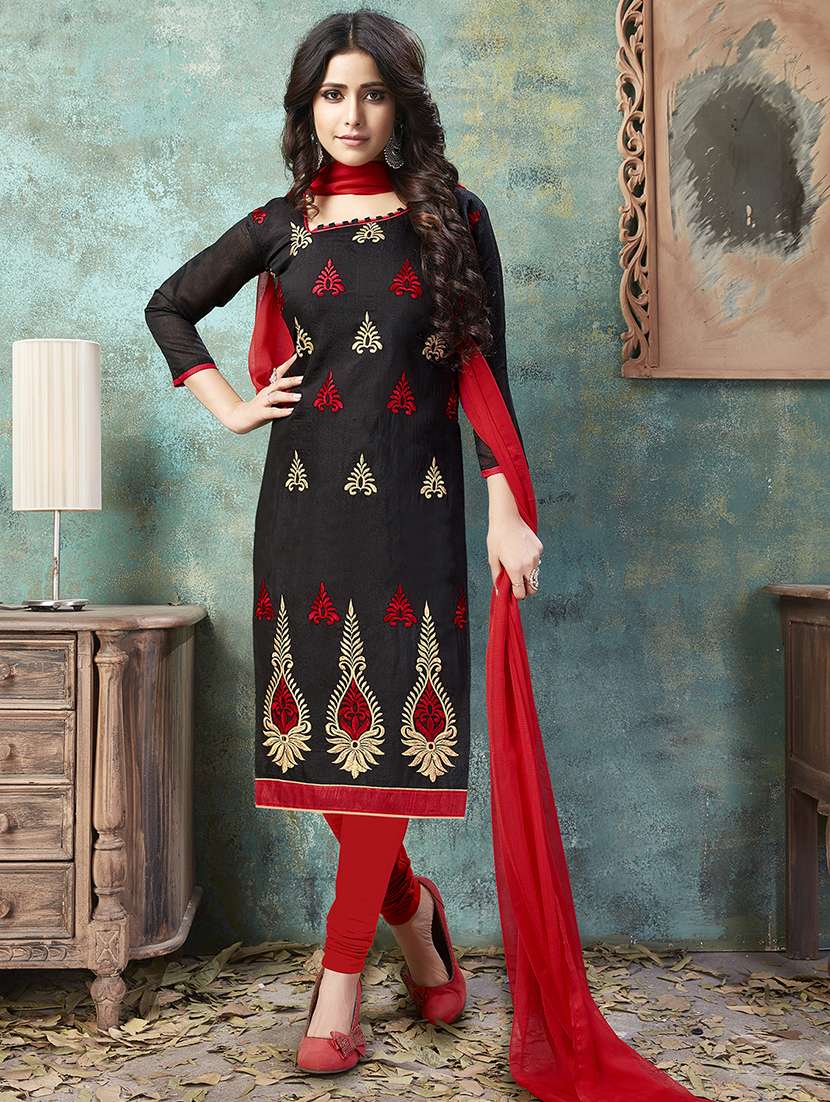 embroidered semi-stitched churidaar suit - 16169068 - Zoom Image - 0