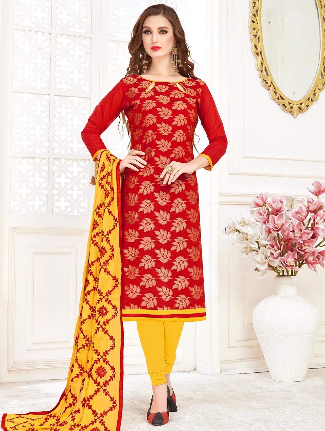 embroidered semi-stitched churidaar suit - 16169069 - Zoom Image - 0