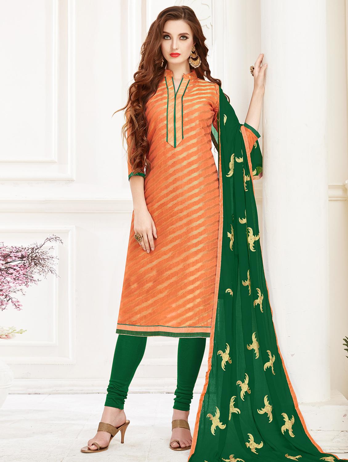 zari motifs semi-stitched churidaar suit - 16169073 - Zoom Image - 0