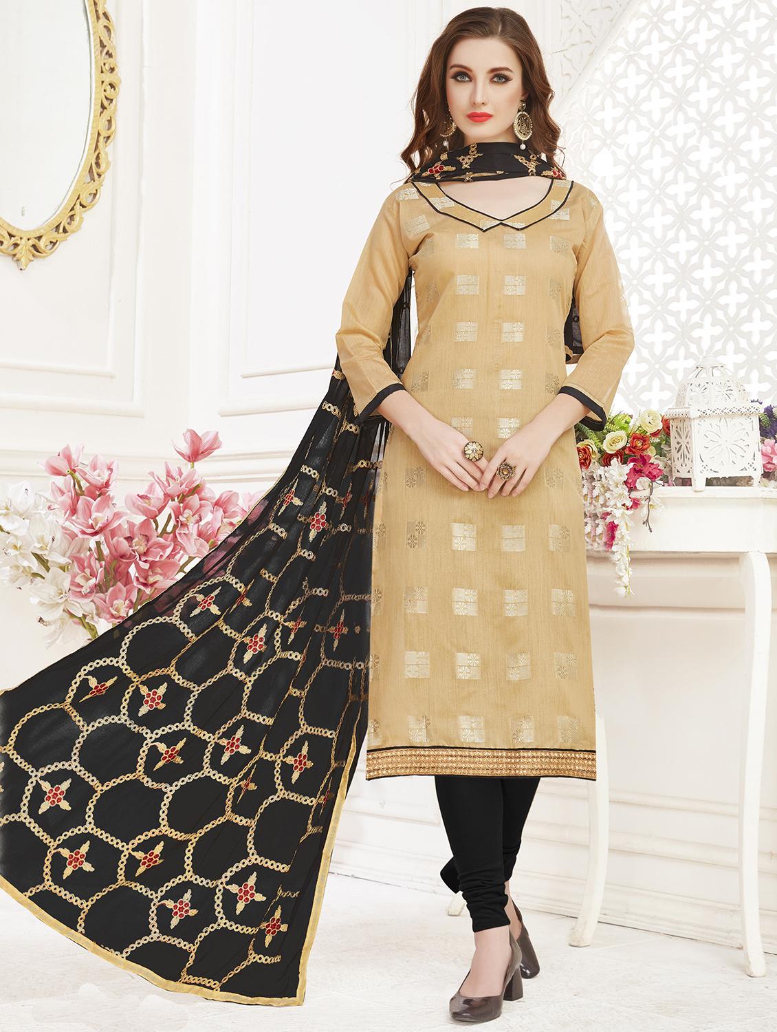 zari motifs semi-stitched churidaar suit - 16169075 - Zoom Image - 0