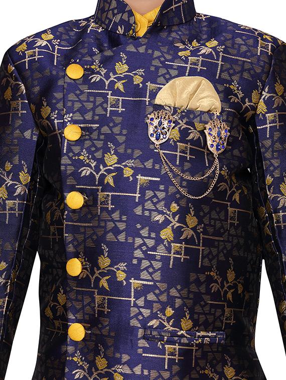 blue jute sherwani set - 16169497 - Standard Image - 3