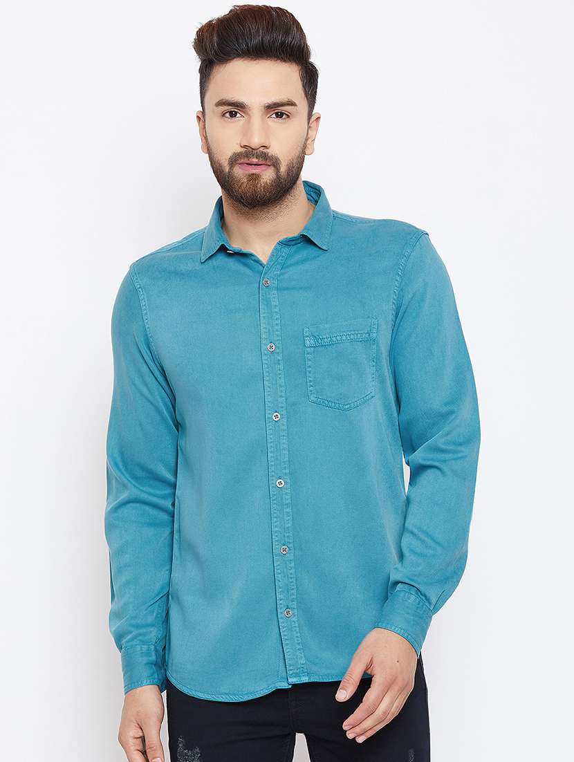 blue solid casual shirt - 16170272 - Zoom Image - 0