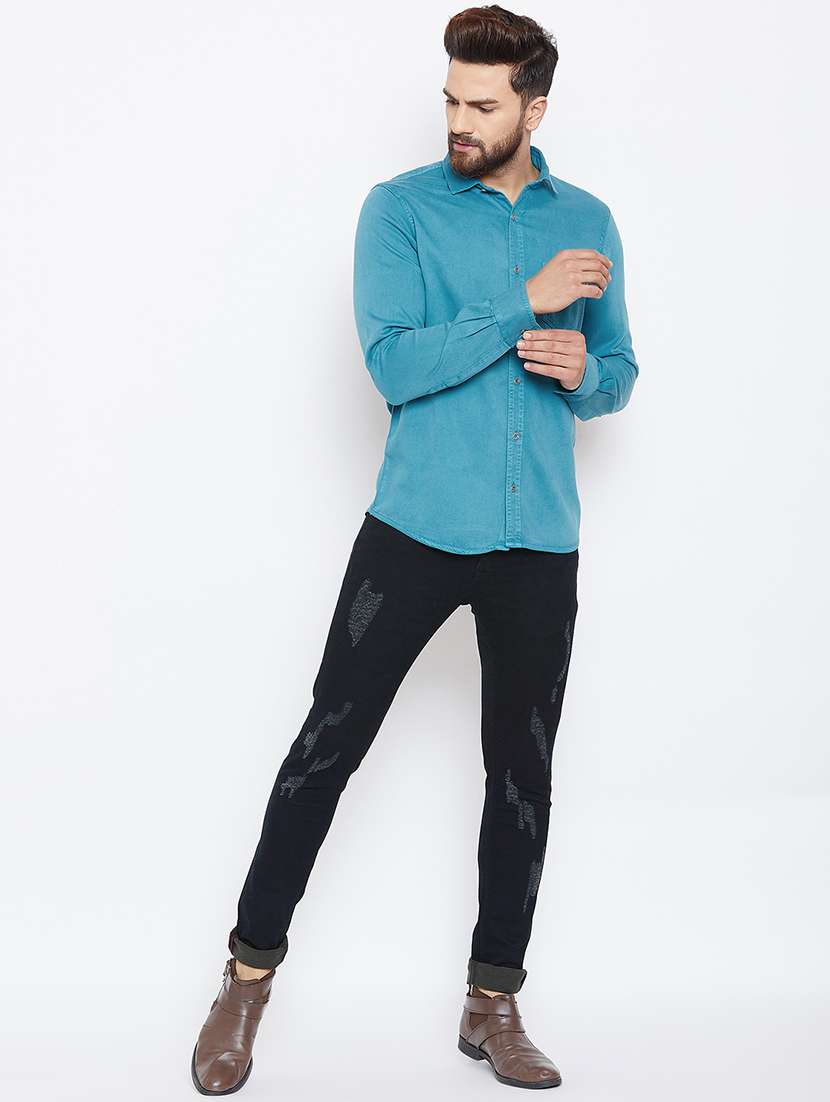 blue solid casual shirt - 16170272 - Standard Image - 3