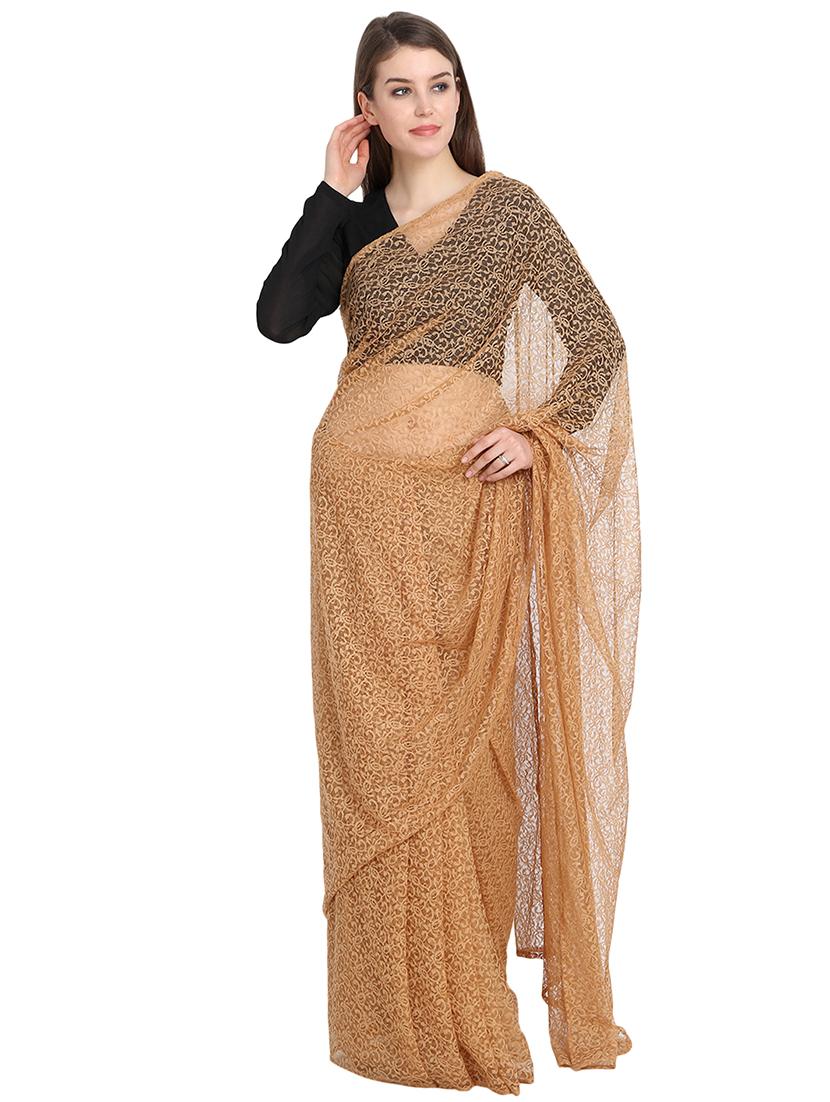 beige lace embroidered saree with blouse - 16171676 - Zoom Image - 0