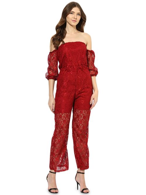 off shoulder floral laced jumpsuit - 16172726 - Standard Image - 0