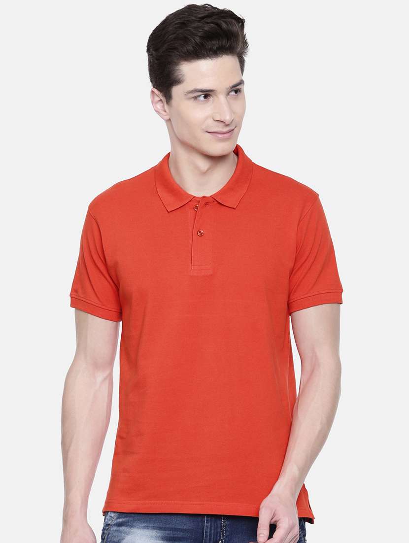 orange solid polo t-shirt - 16176178 -  Zoom Image - 0