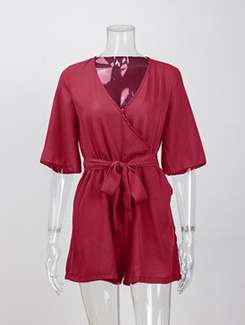 overlap neck tie knot romper