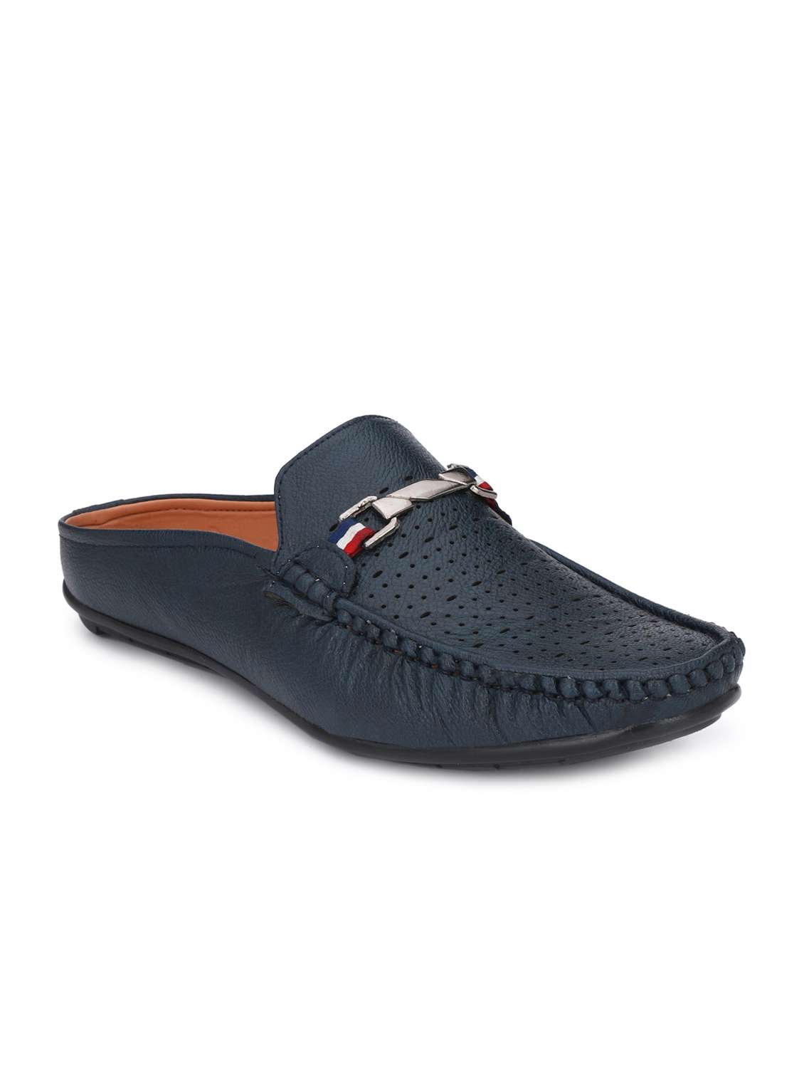 blue leatherette slip on loafers