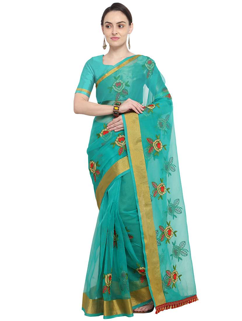 embroidered bordered saree with blouse