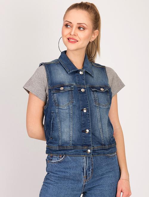 sleeveless button up denim jacket - 16187389 -  Standard Image - 0