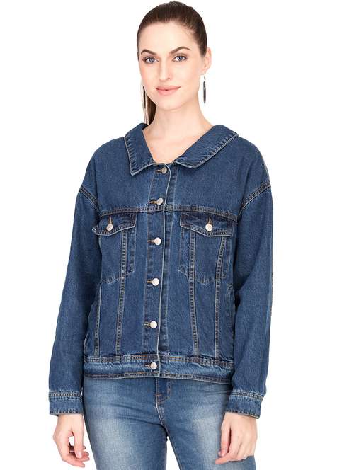 lace up detail button up denim jacket - 16187394 -  Standard Image - 0
