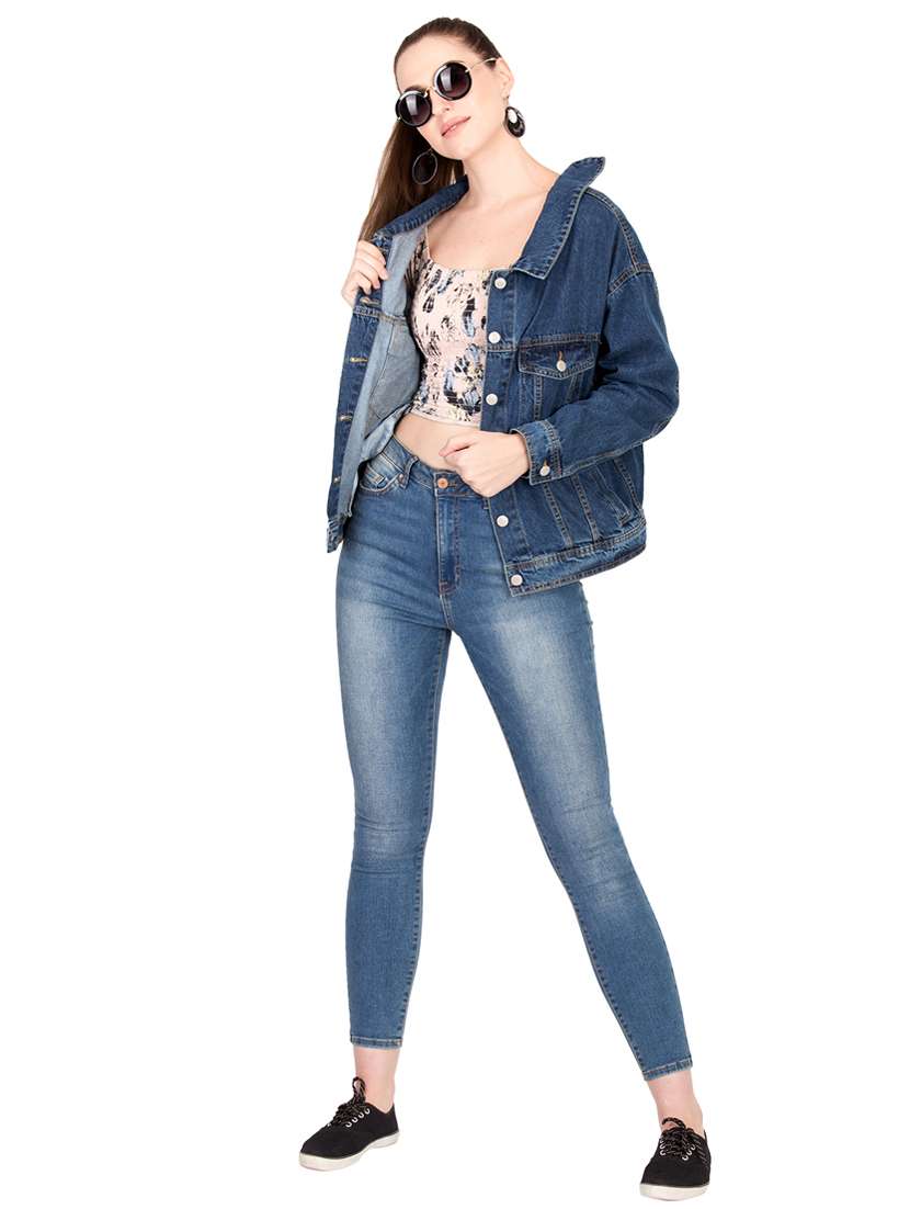 lace up detail button up denim jacket - 16187394 - Standard Image - 3