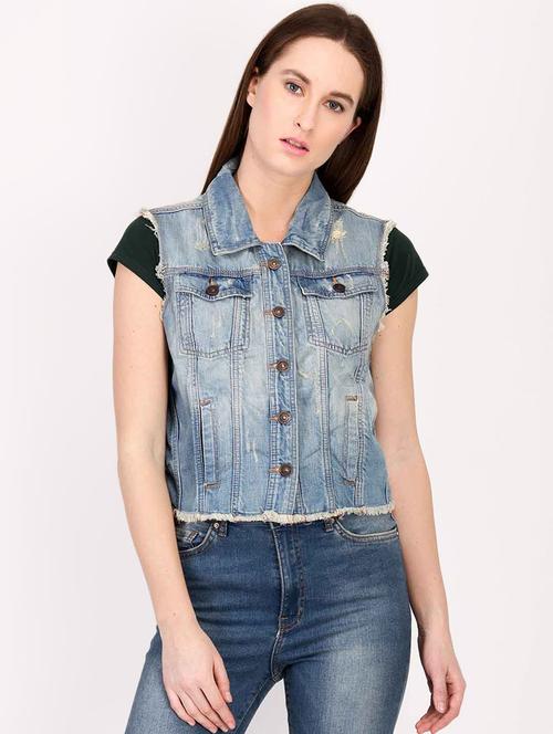 frayed edge button up jacket - 16187398 -  Standard Image - 0