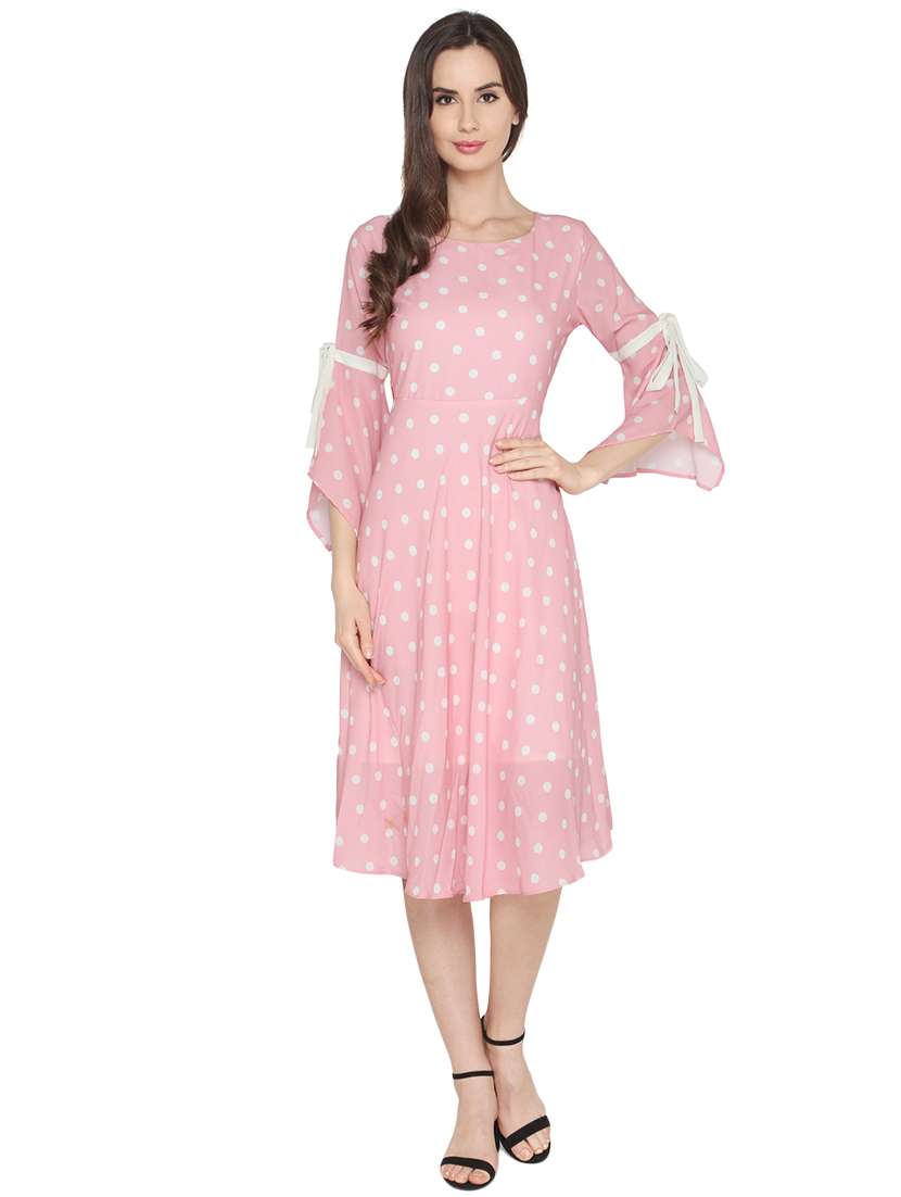 tie knot detail polka dots flared dress