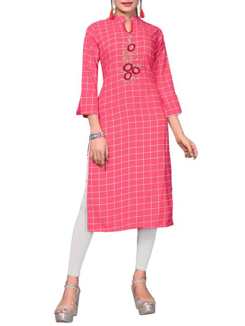checkered embroidered straight kurta - 16188808 -  Standard Image - 0