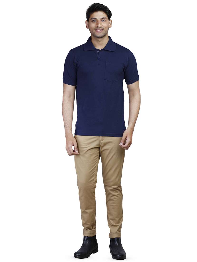 navy blue solid polo t-shirt - 16194293 -  Standard Image - 3