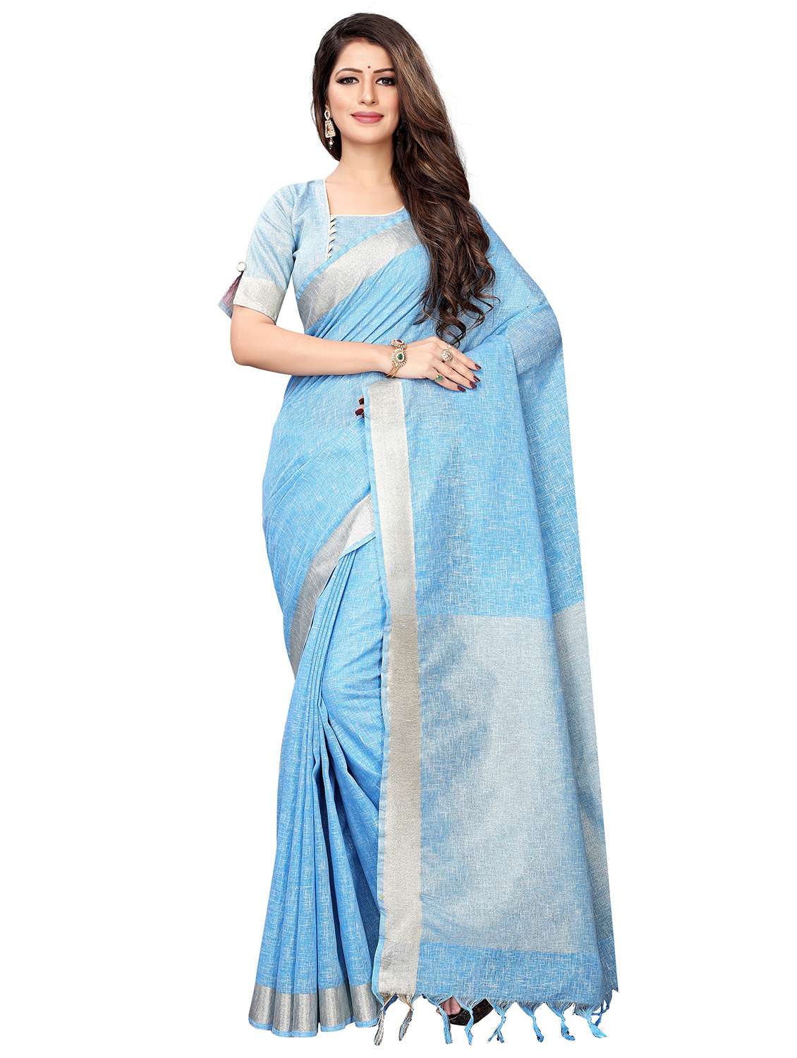 solid pastel woven saree with blouse